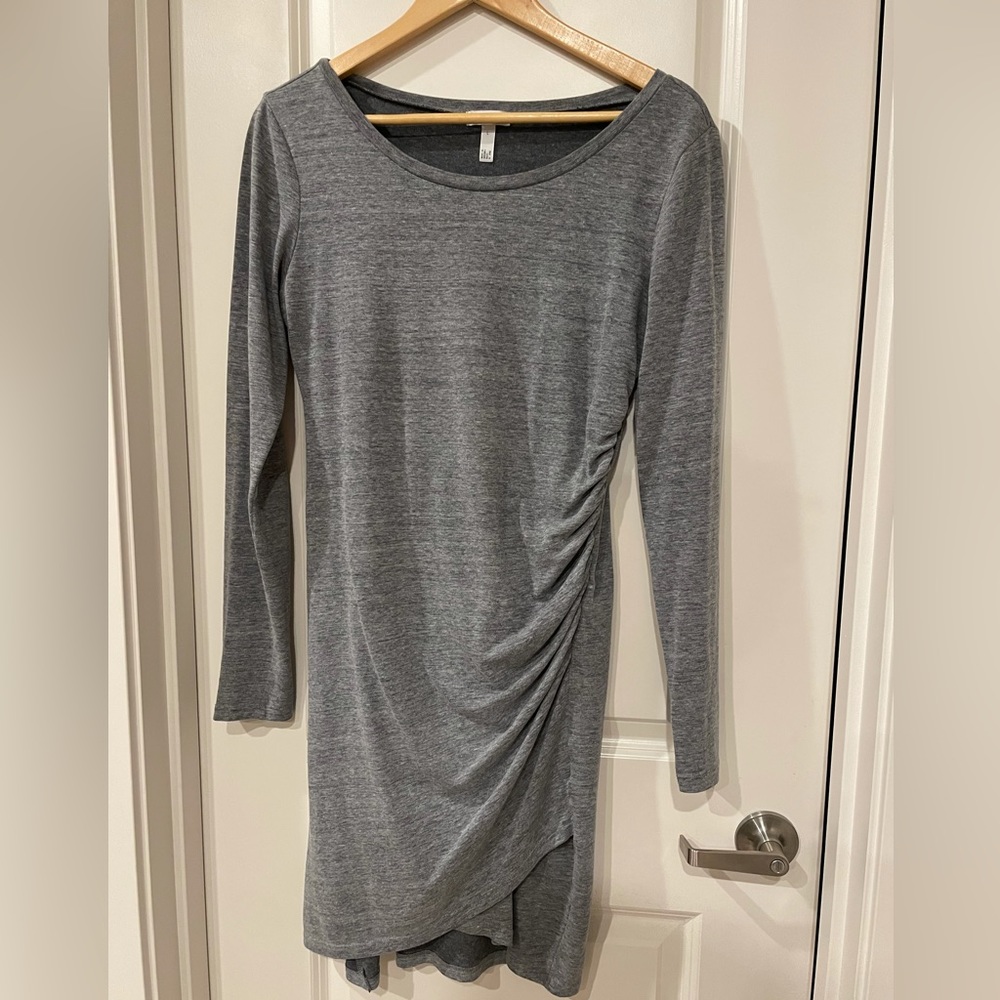 Grey Long-Sleeve Ruched Leith Dress